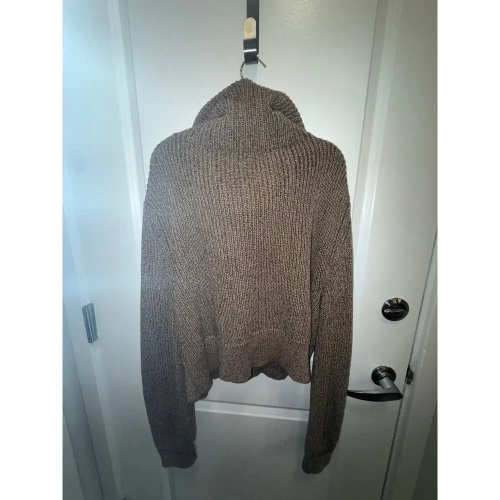 Varley Chunky Knit Quarter Zip Sweater Women Brown Oversized Collar Cozy